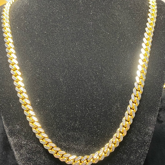 Mens 10k gold vermeil iced Cuban link chain and bracelet set Italian 925 stamped - Picture 8 of 11